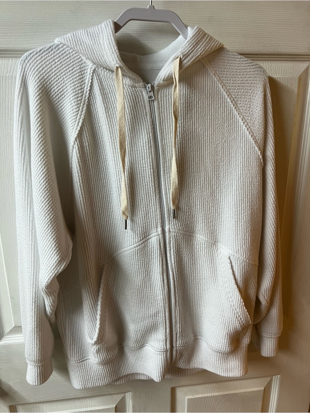 aerie White Ribbed Full‑Zip Hoodie- OVERSIZED